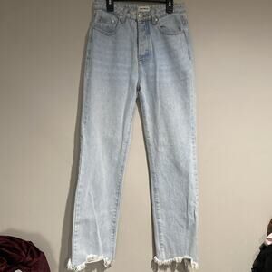 SUPERDOWN Revolve Button Fly Ankle Denim Jeans Raw Hem Light Blue Boho Sz 27